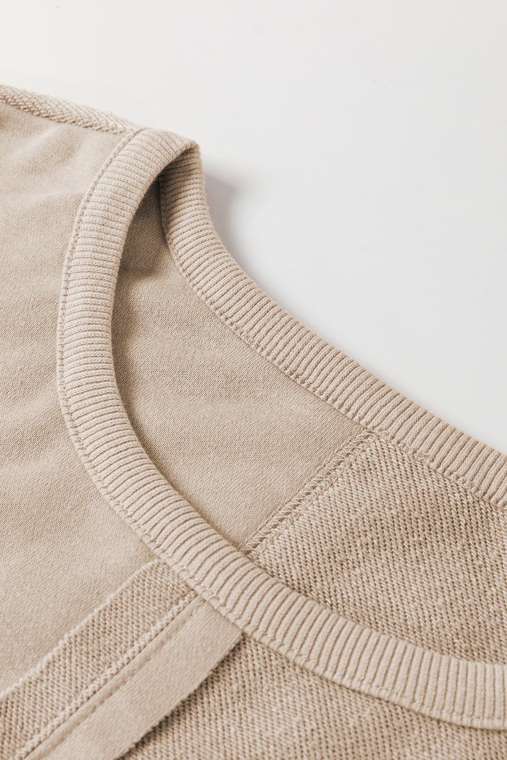 Parchment Knit Crochet Exposed Seam Ribbed Trim Sweatshirt - Crowned Energy CO.