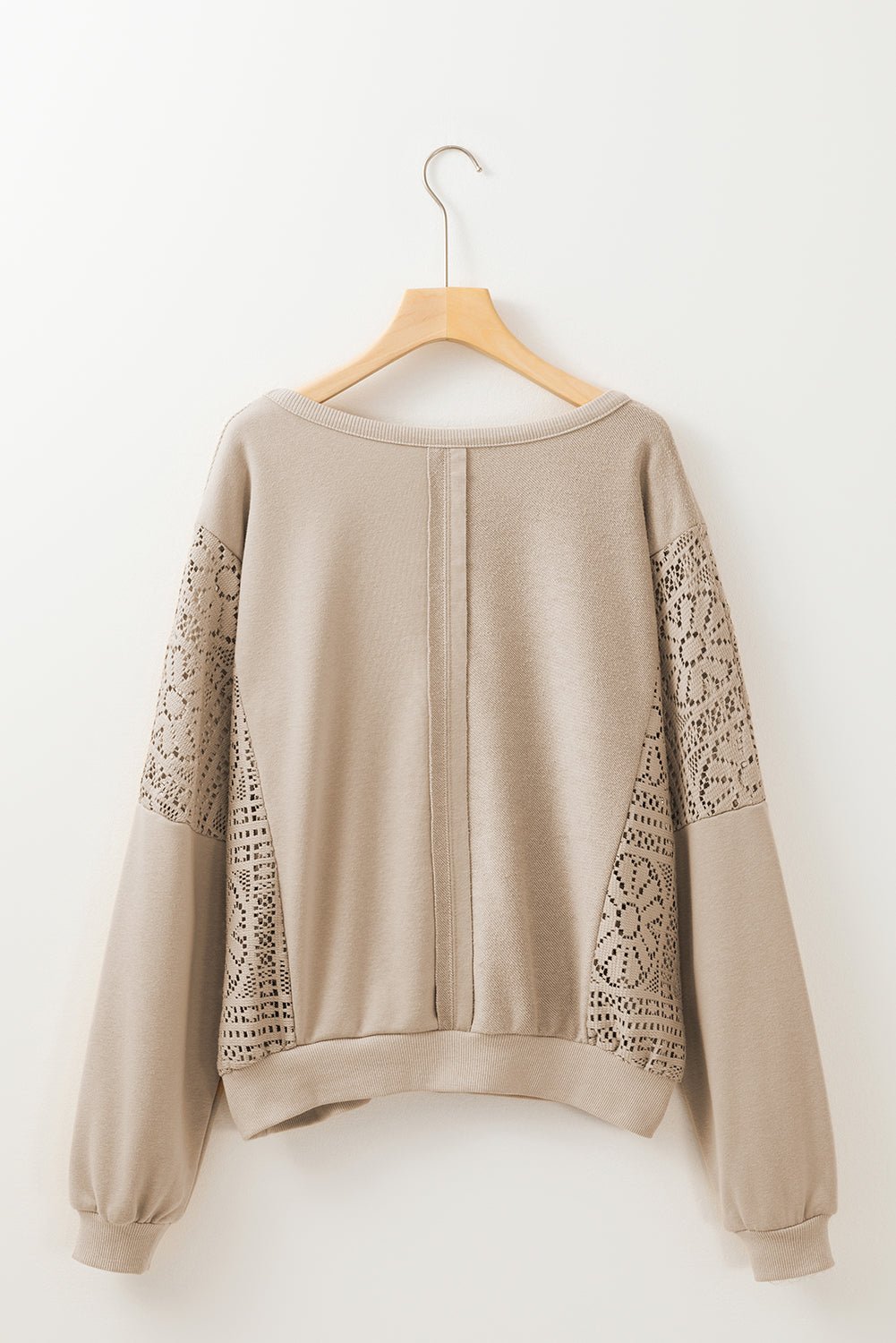 Parchment Knit Crochet Exposed Seam Ribbed Trim Sweatshirt - Crowned Energy CO.