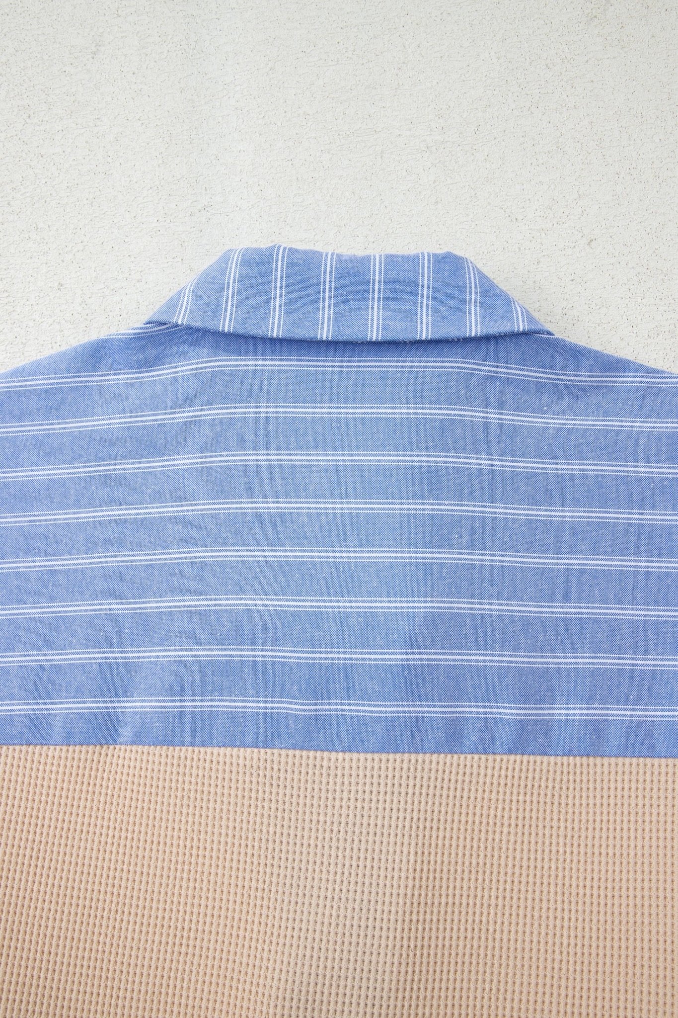 Parchment Plus Size Striped Contrast Trim Waffle Knit Collared Top - Crowned Energy CO.