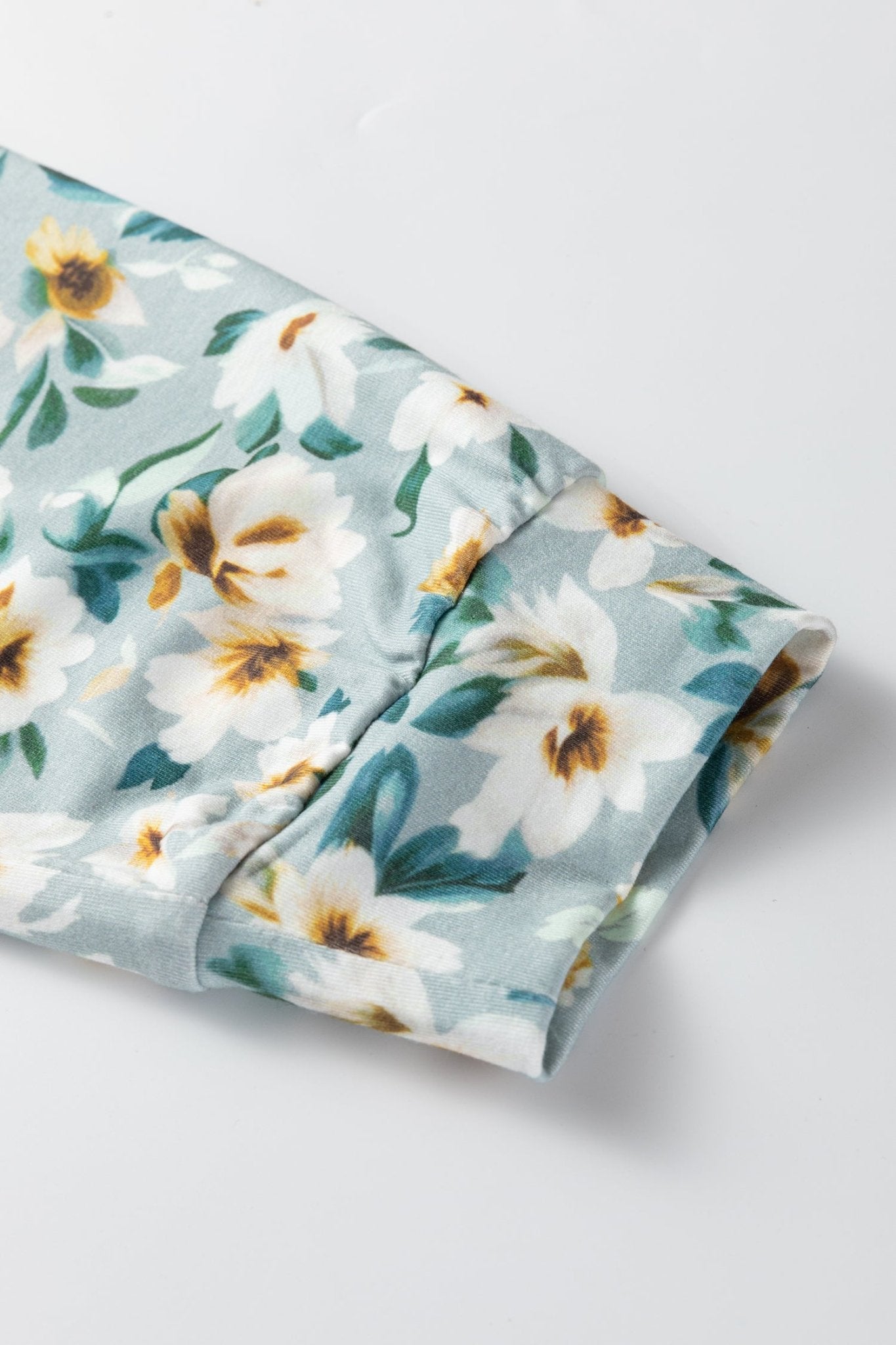 Parchment Twist Ribbed Floral Contrast Patchwork Long Sleeve Top - Crowned Energy CO.