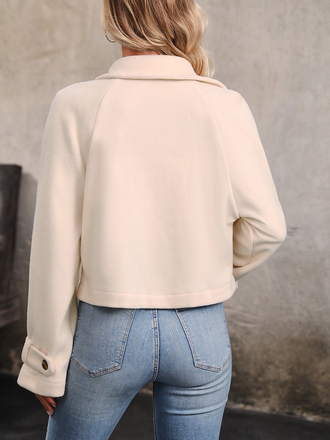 Perfee Button Up Collared Neck Long Sleeve Jacket - Crowned Energy CO.