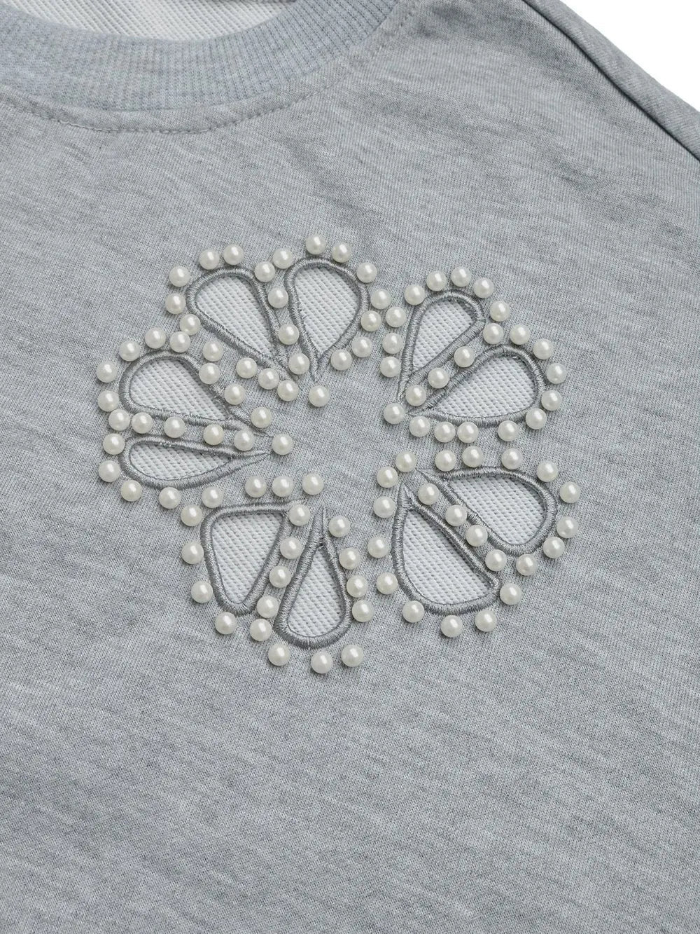 Perfee Cutout Pearl Round Neck Long Sleeve Sweatshirt - Crowned Energy CO.