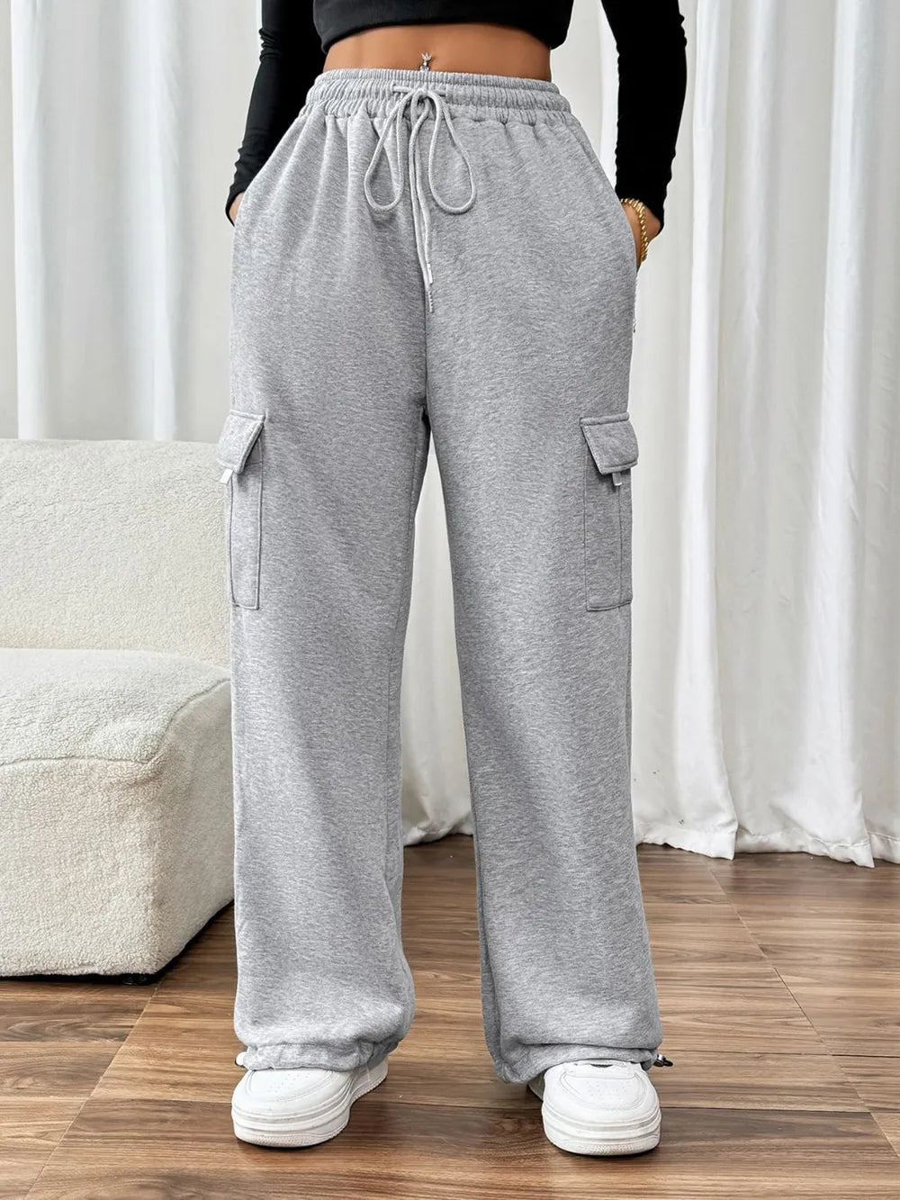 Perfee Drawstring Elastic Waist Joggers with Pockets - Crowned Energy CO.