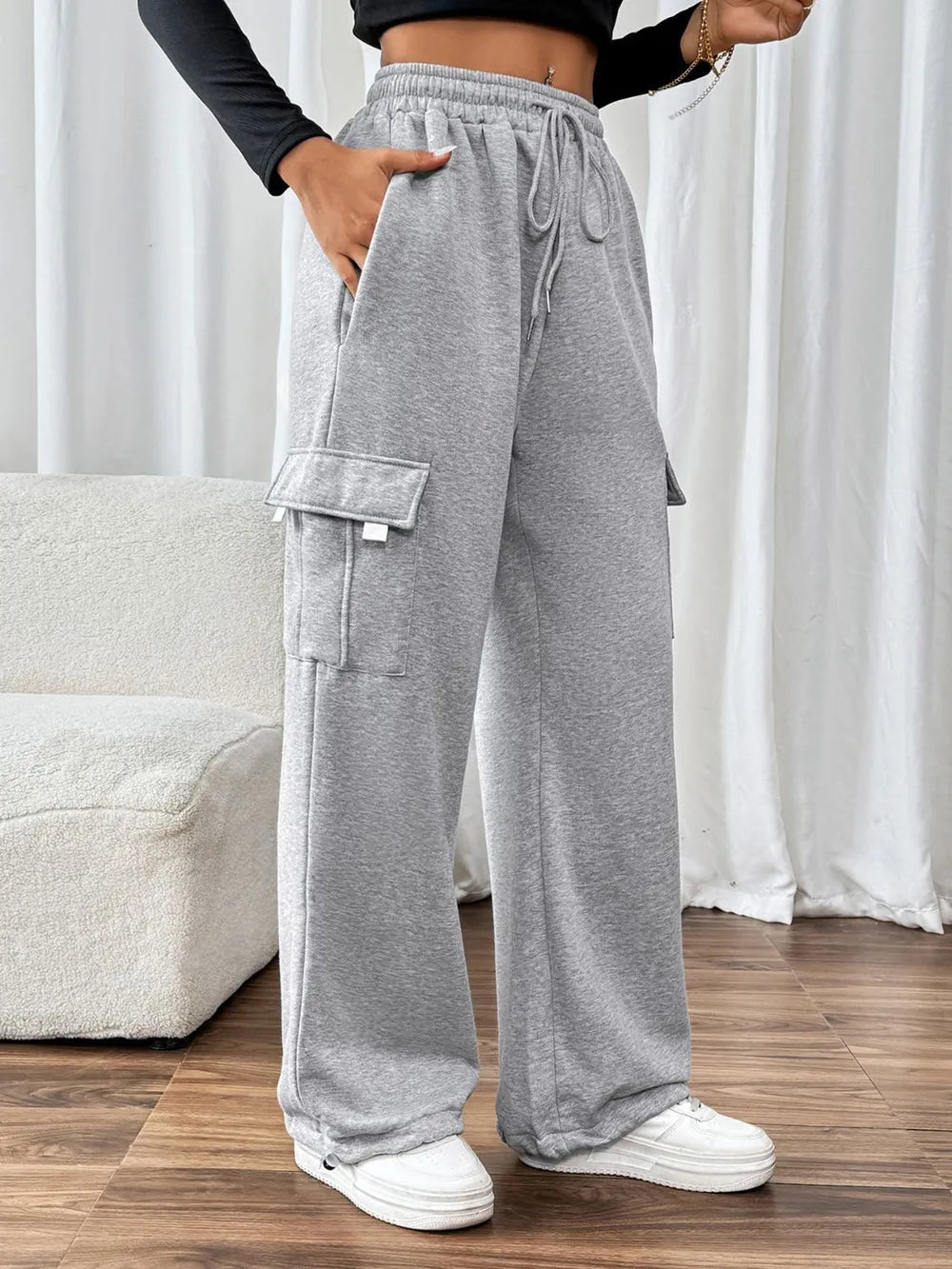 Perfee Drawstring Elastic Waist Joggers with Pockets - Crowned Energy CO.