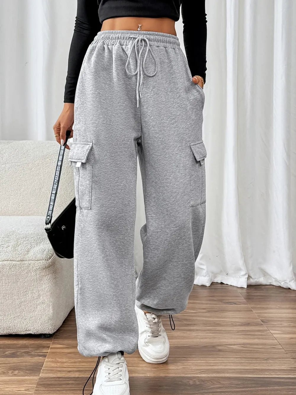 Perfee Drawstring Elastic Waist Joggers with Pockets - Crowned Energy CO.