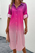 Perfee Gradient Long Sleeve Shirt Dress - Crowned Energy CO.