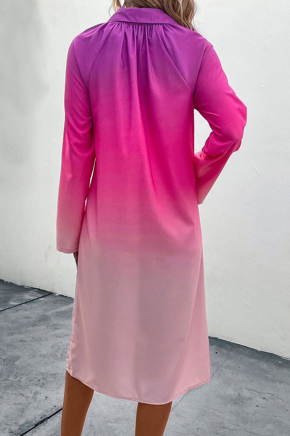 Perfee Gradient Long Sleeve Shirt Dress - Crowned Energy CO.