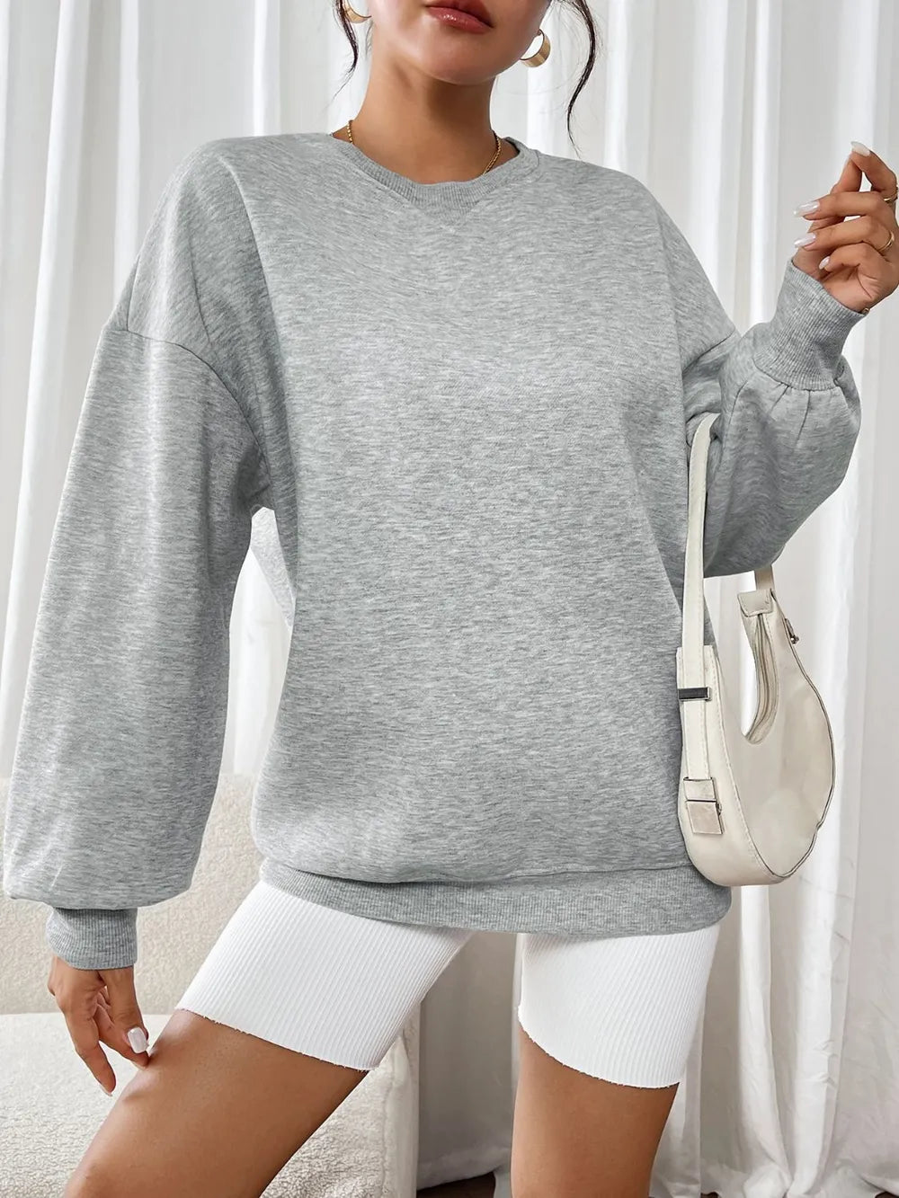 Perfee Round Neck Long Sleeve Sweatshirt - Crowned Energy CO.