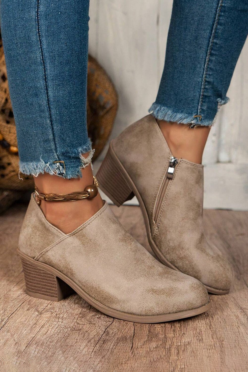 Philippine Gray Tulip Opening Suede Ankle Boots - Crowned Energy CO.