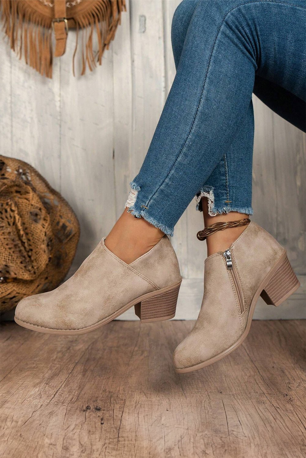 Philippine Gray Tulip Opening Suede Ankle Boots - Crowned Energy CO.