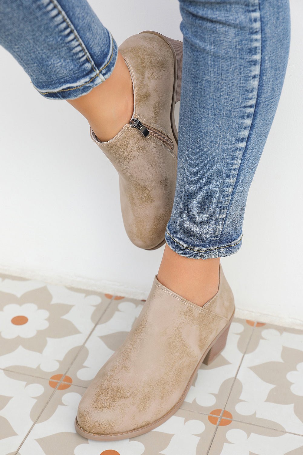 Philippine Gray Tulip Opening Suede Ankle Boots - Crowned Energy CO.