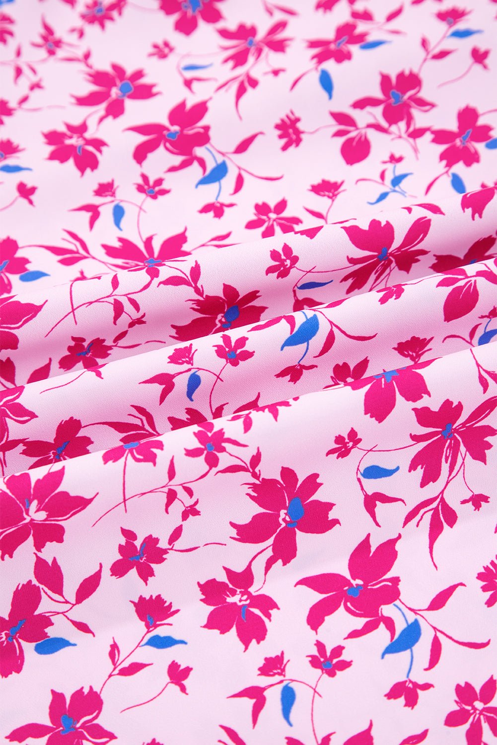 Crowned Energy CO. Pink / S / 100%Polyester Dear-Lover Dropshipping Tops/Blouses & Shirts Pink Boho Mixed Floral Drop Shoulder Bubble Sleeve Blouse