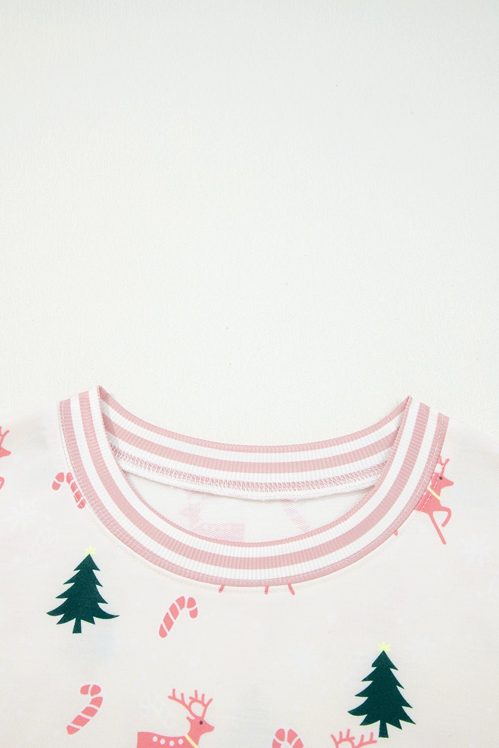 Pink Bow Christmas Tree Print Contrast Striped Banding 2pcs Lounge Set - Goddess Vibes