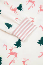 Pink Bow Christmas Tree Print Contrast Striped Banding 2pcs Lounge Set - Goddess Vibes