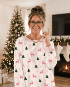 Pink Christmas Bow Tree Print 2 - Piece Lounge Set - Crowned Energy CO.