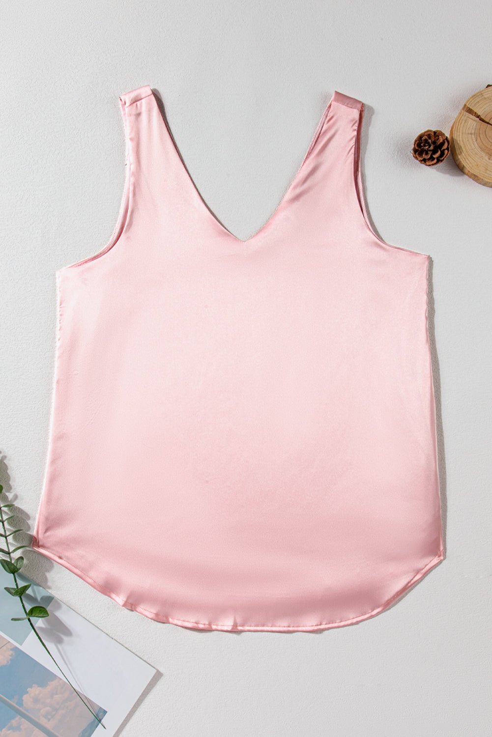 Pink Deep V Neck Loose Tank Top - Crowned Energy CO.