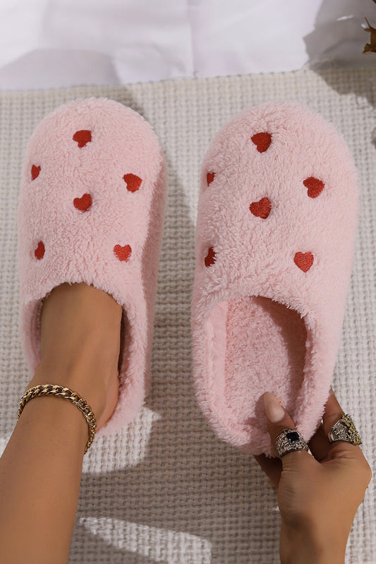 Crowned Energy CO. Pink / 36 Dear-Lover Dropshipping Shoes & Bags/Slippers Pink Heart Shape Embroidered Slip On Plush Slippers