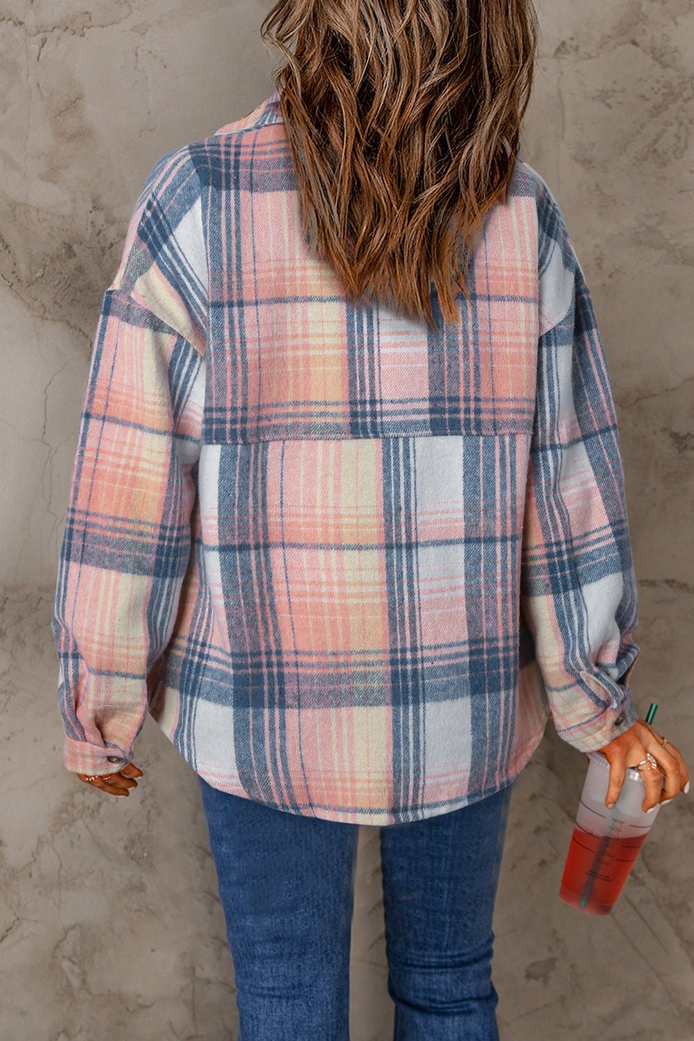 Crowned Energy CO. Pink / S / 100%Polyester Dear-Lover Dropshipping Outerwear/Plaid Shackets Pink Plaid Flap Pockets Shacket