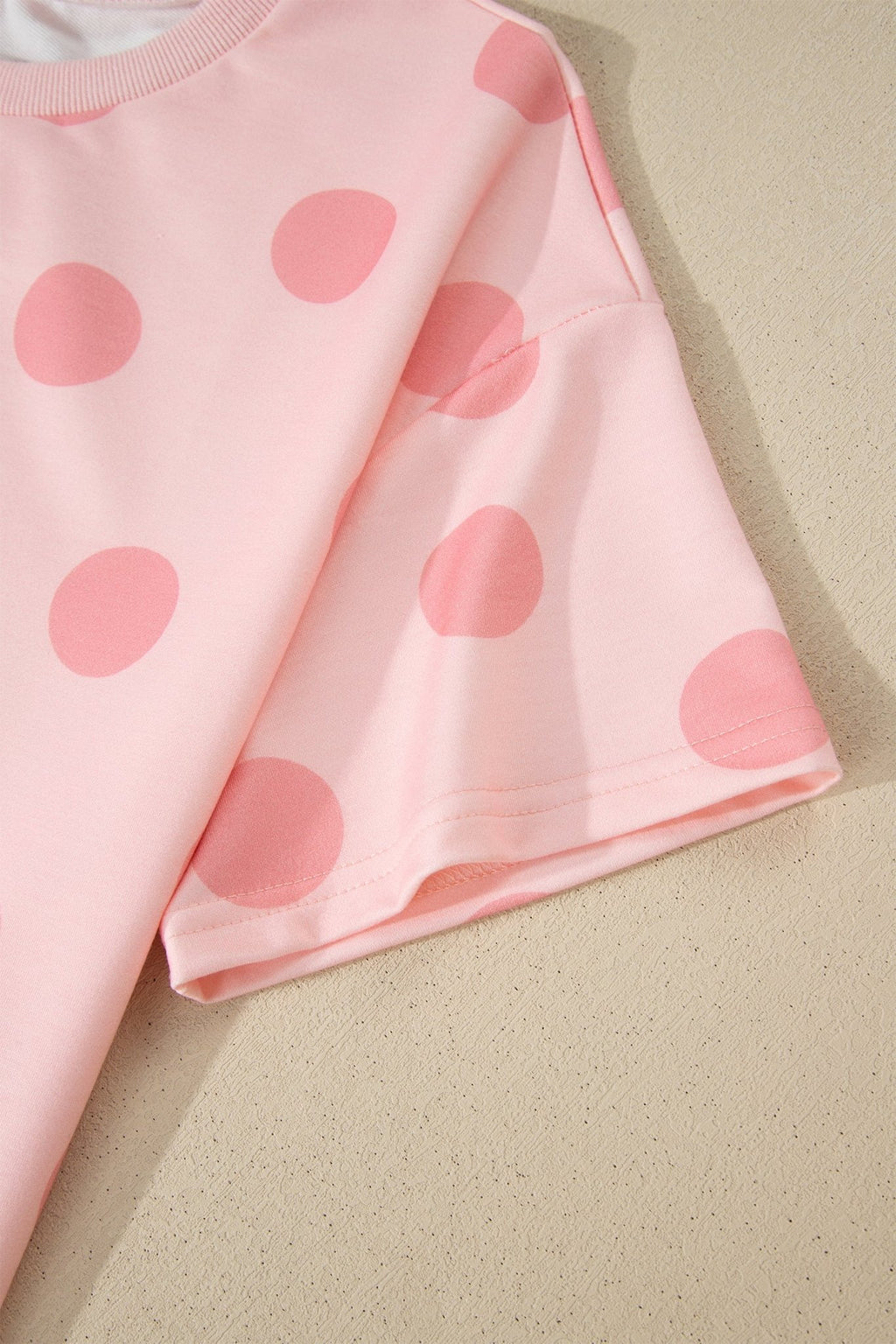Pink Polka Dot Print Loose Tee Drawstring Elastic Waist Short Set - Crowned Energy CO.