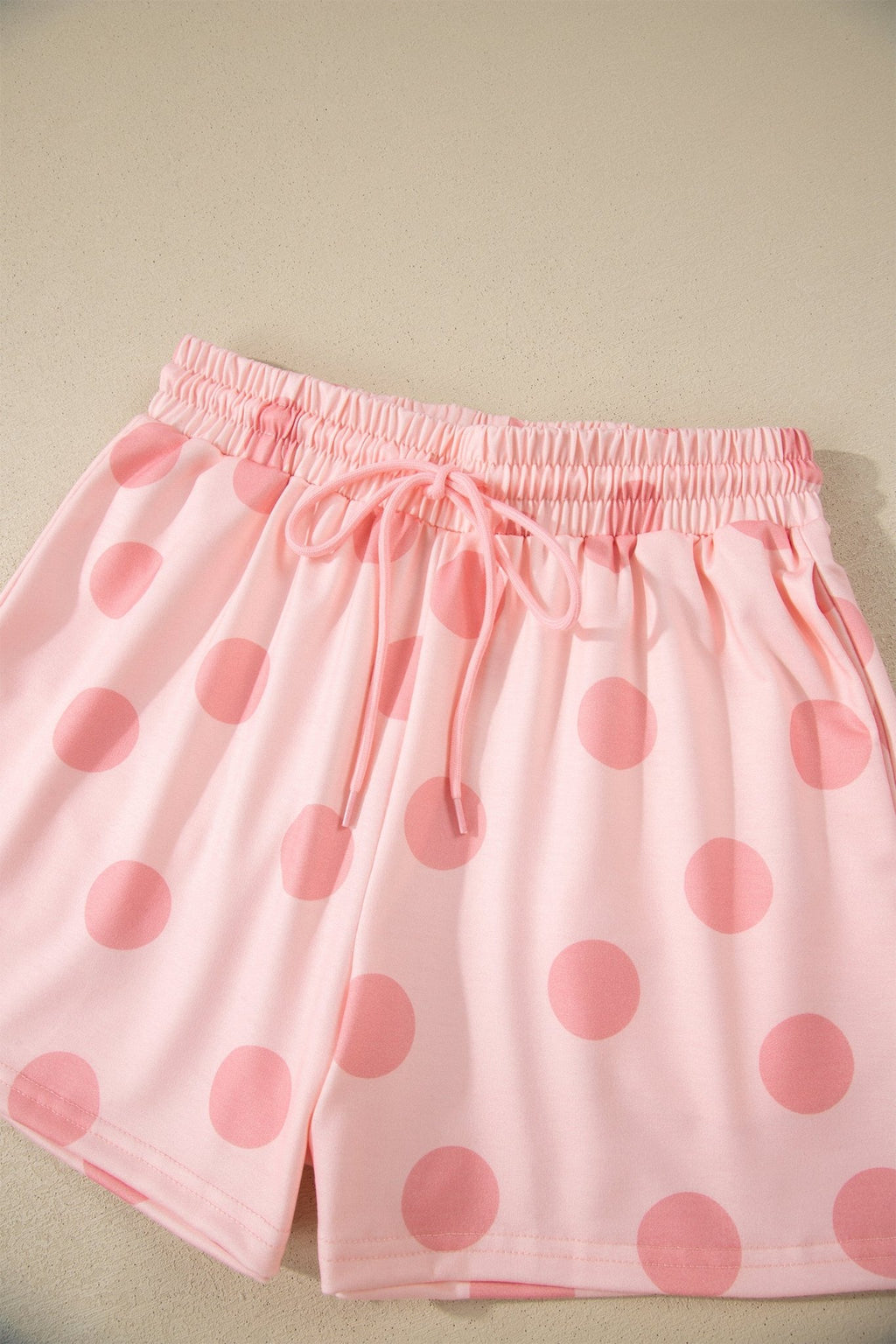 Pink Polka Dot Print Loose Tee Drawstring Elastic Waist Short Set - Crowned Energy CO.