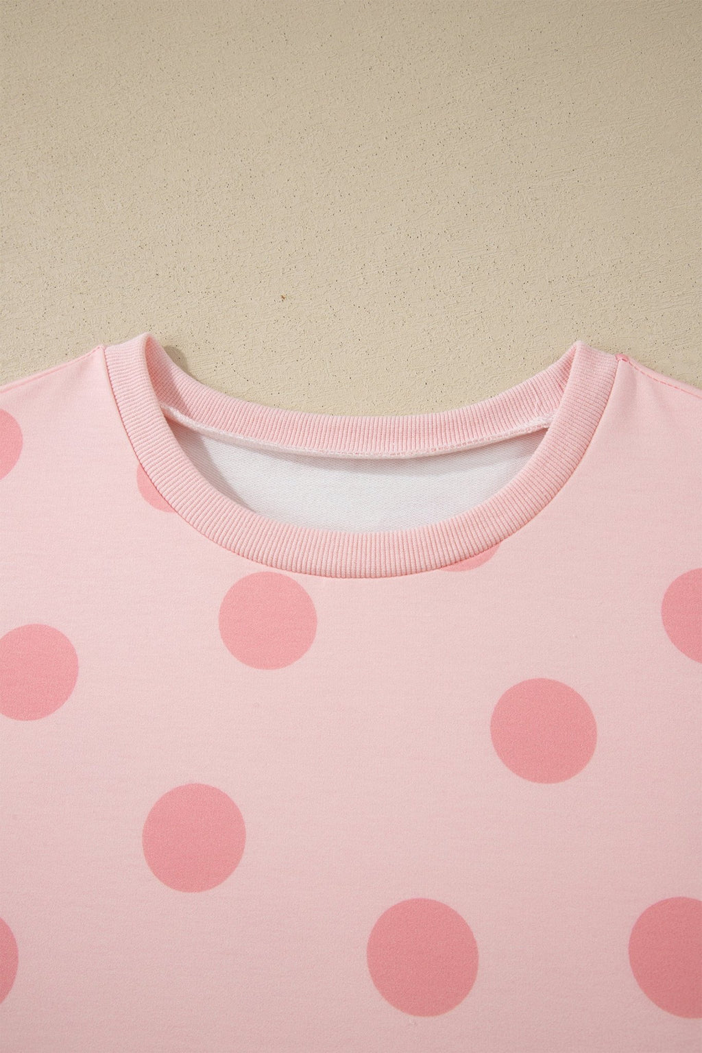 Pink Polka Dot Print Loose Tee Drawstring Elastic Waist Short Set - Crowned Energy CO.