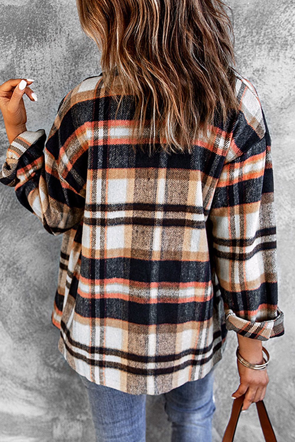 Plaid Button Front Shirt Jacket with Breast Pockets - Crowned Energy CO.