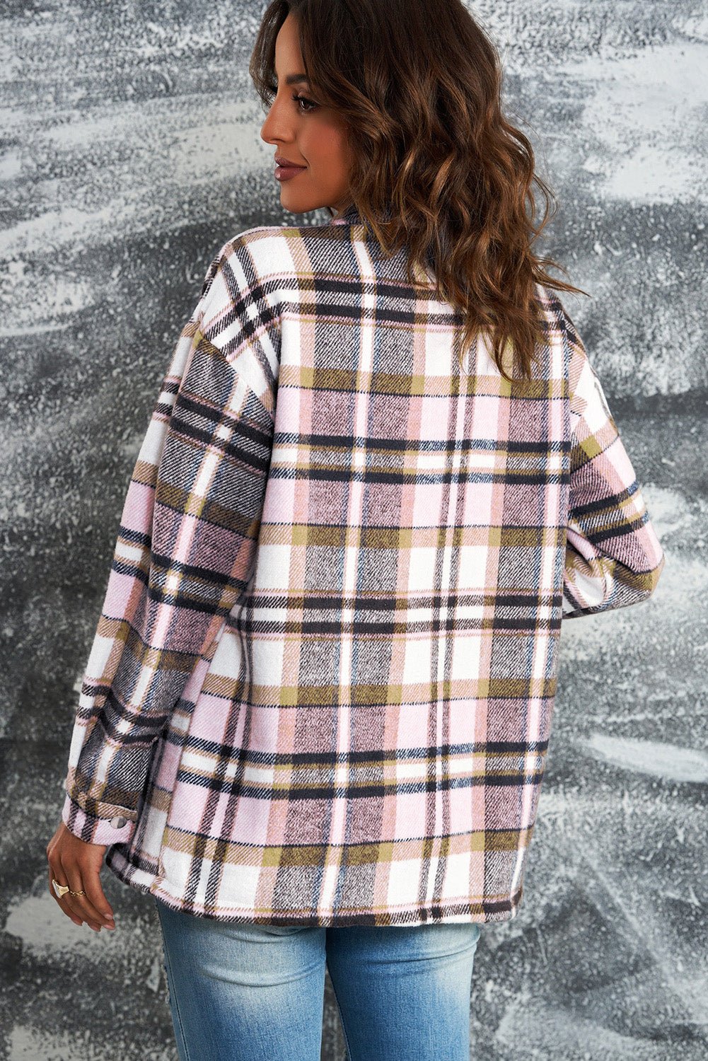 Plaid Button Front Shirt Jacket with Breast Pockets - Crowned Energy CO.