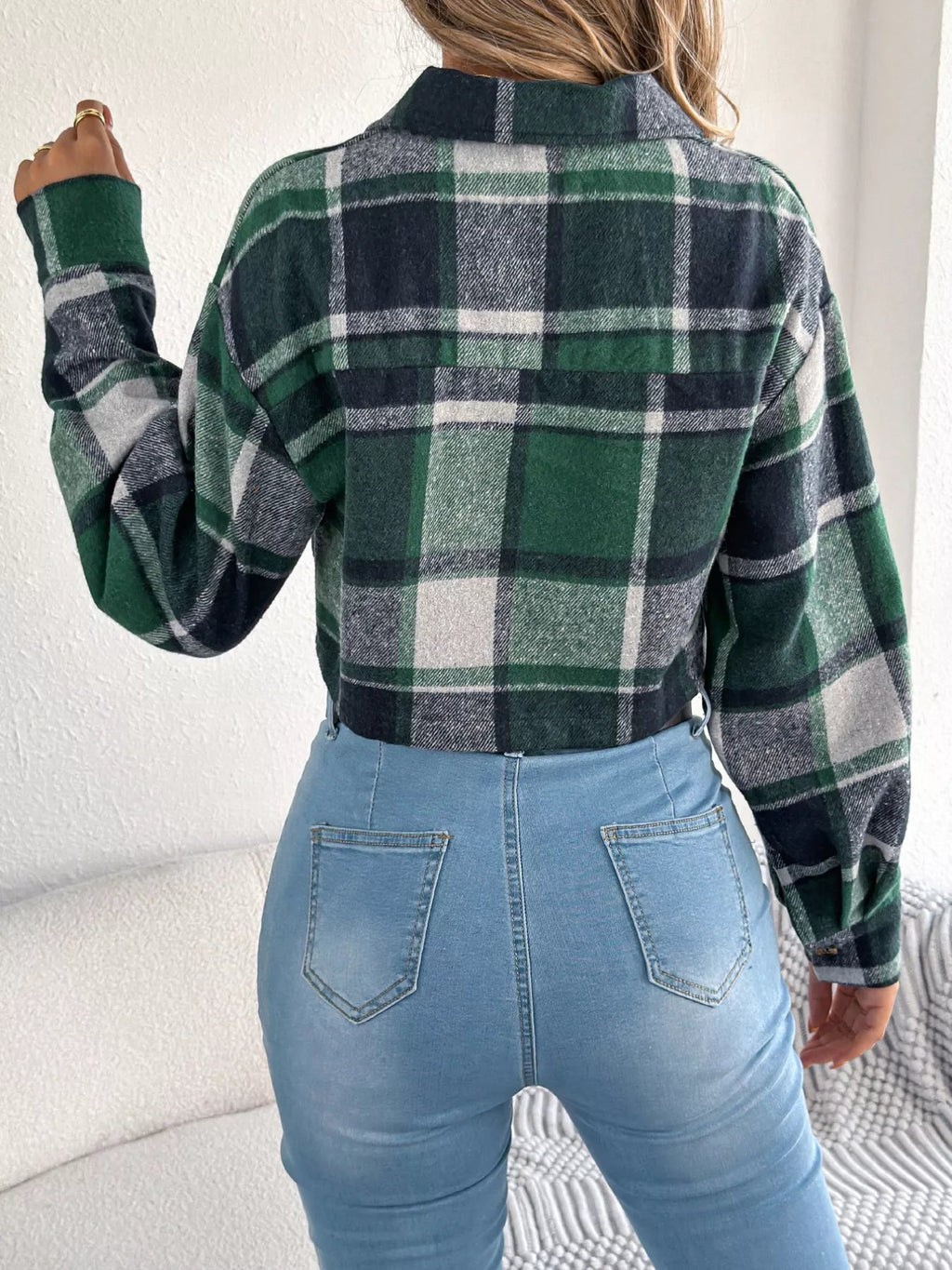 Crowned Energy CO. Orange / S Trendsi COAT & JACKETS Plaid Button Up Cropped Jacket