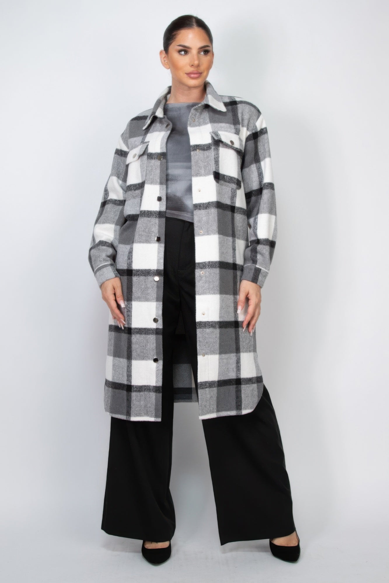 Crowned Energy CO. S CCWHOLESALECLOTHING over Coat & Jacket Plaid Buttoned Shacket Coat