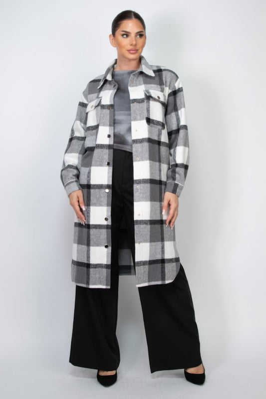 Crowned Energy CO. S CCWHOLESALECLOTHING over Coat & Jacket Plaid Buttoned Shacket Coat