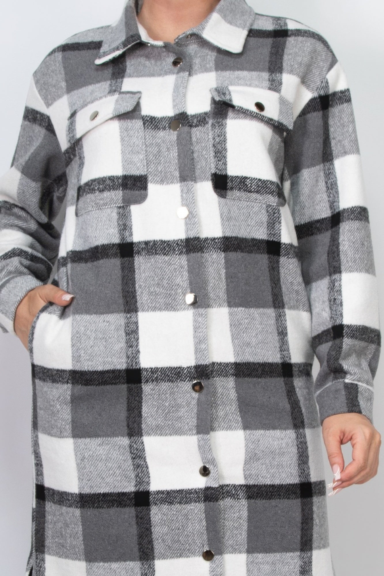 Crowned Energy CO. S CCWHOLESALECLOTHING over Coat & Jacket Plaid Buttoned Shacket Coat