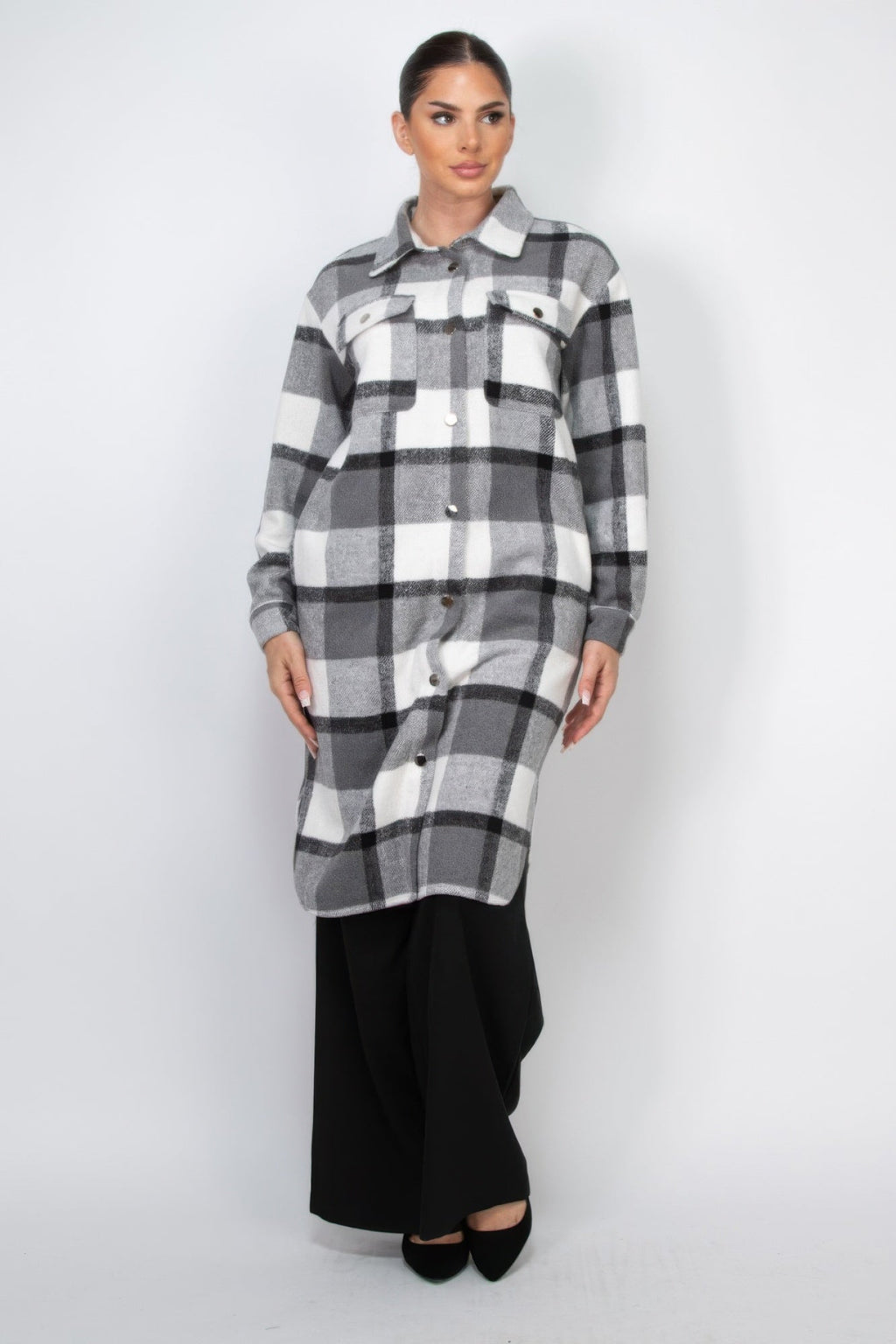 Crowned Energy CO. S CCWHOLESALECLOTHING over Coat & Jacket Plaid Buttoned Shacket Coat