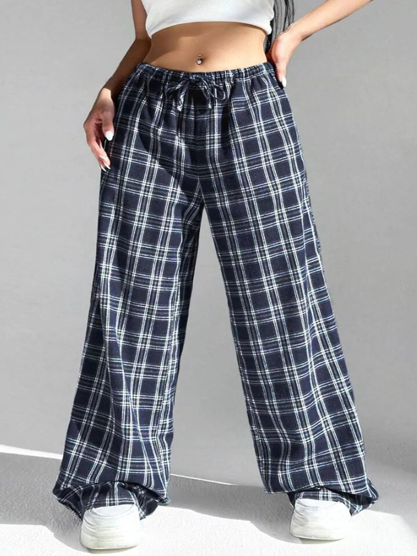 Crowned Energy CO. Deep Red / S Trendsi Loungewear & Sleepwear/Sleepwear Plaid Drawstring Wide Leg Pants