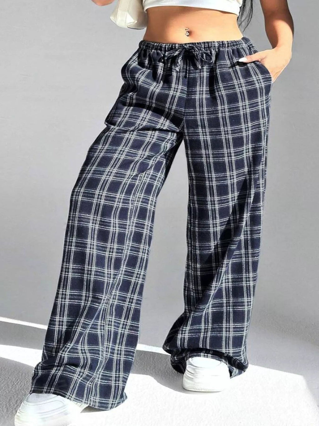 Crowned Energy CO. Deep Red / S Trendsi Loungewear & Sleepwear/Sleepwear Plaid Drawstring Wide Leg Pants
