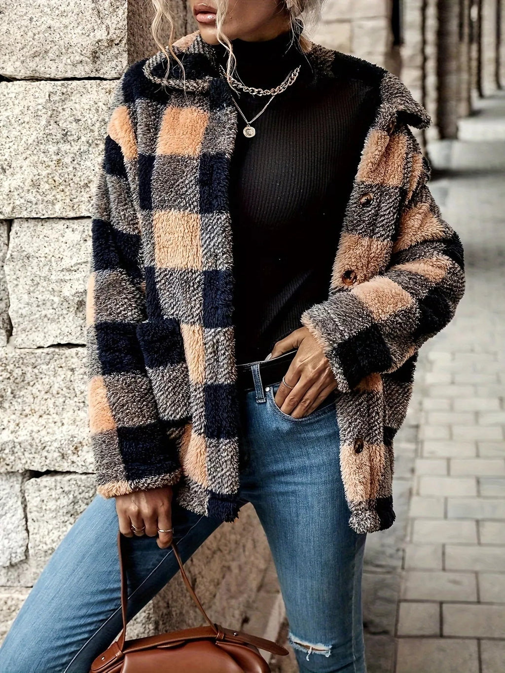 Plaid Sherpa Button - Down Outerwear - Crowned Energy CO.