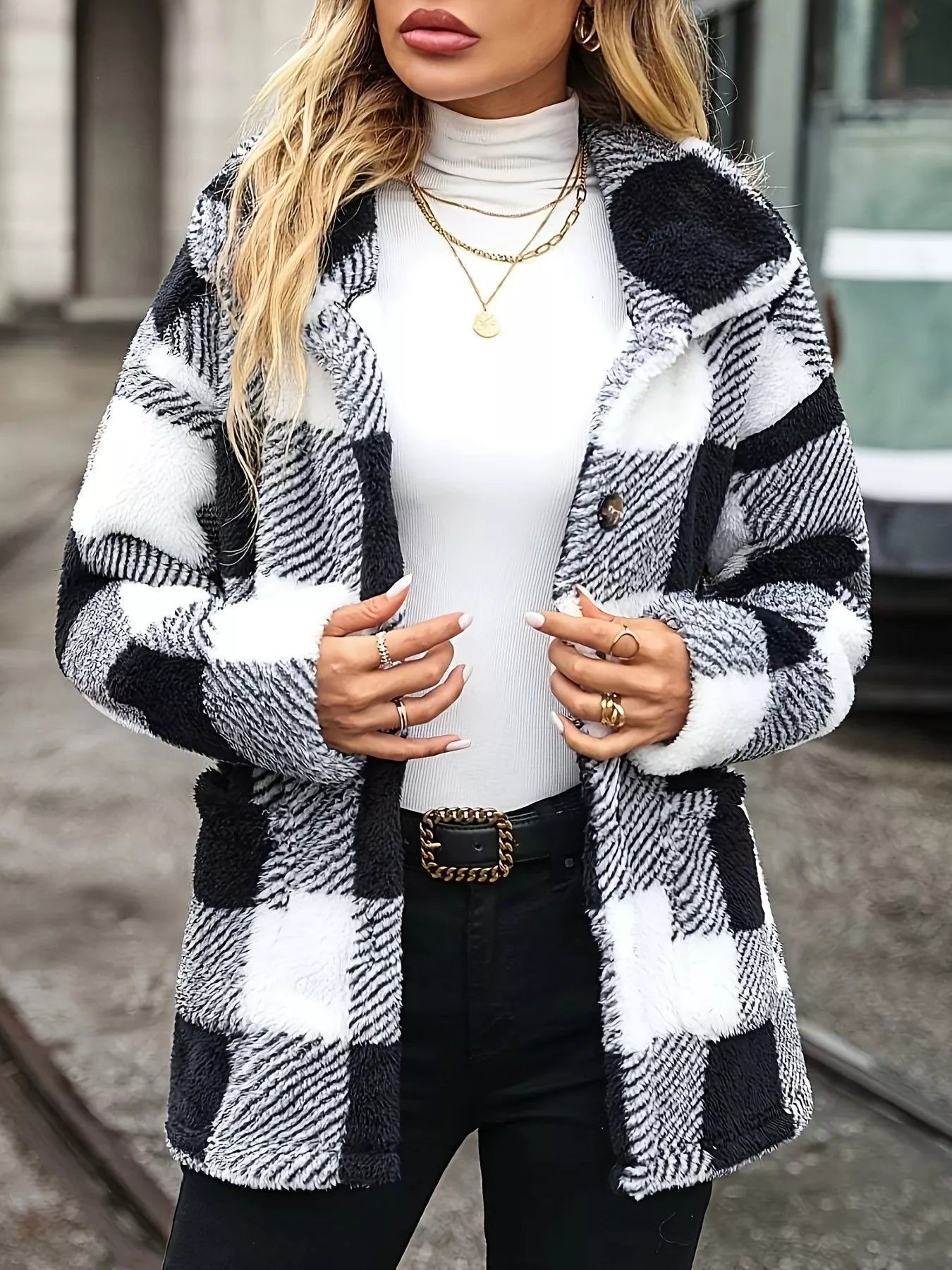 Plaid Sherpa Button - Down Outerwear - Crowned Energy CO.