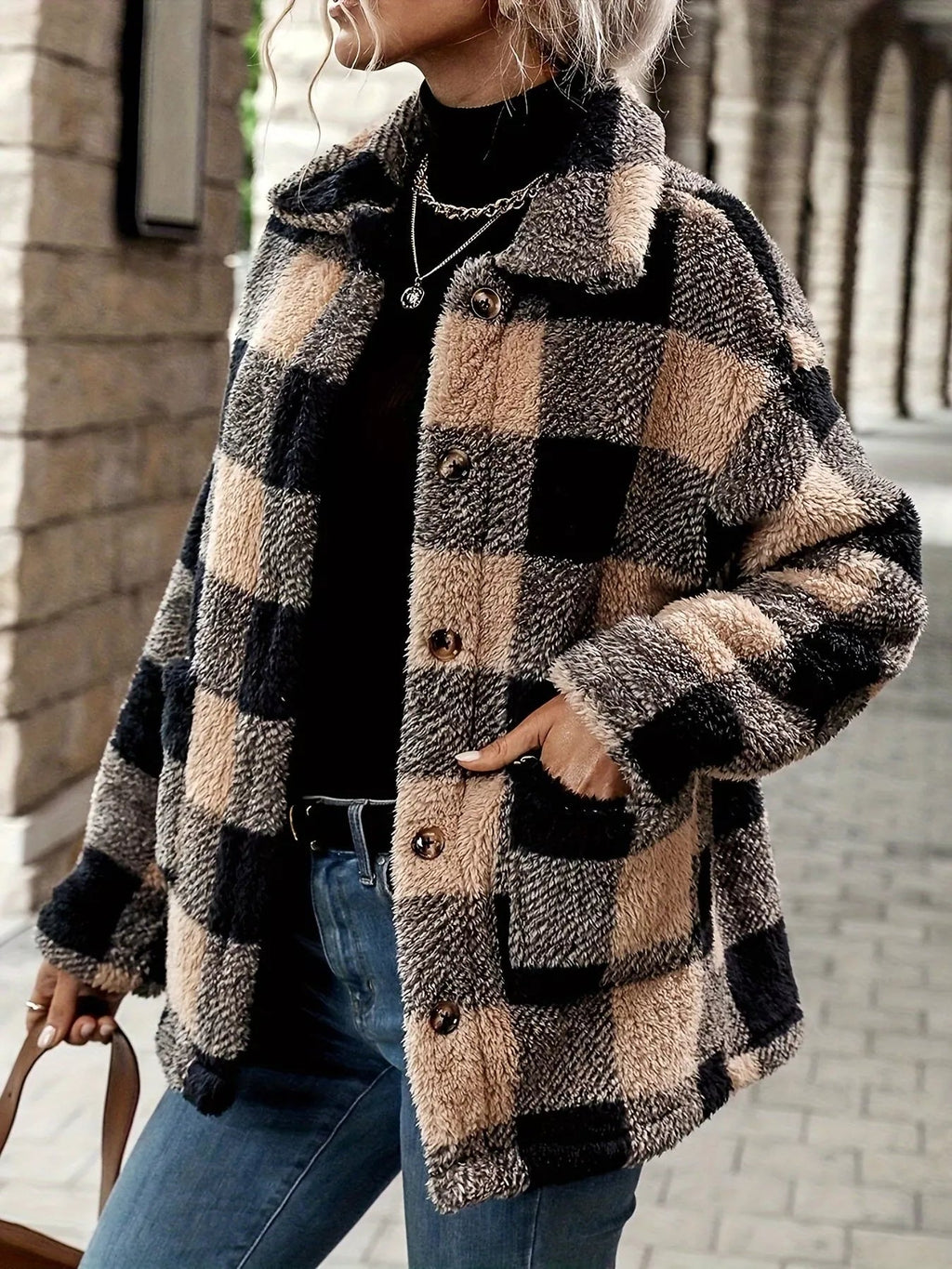 Plaid Sherpa Button - Down Outerwear - Crowned Energy CO.