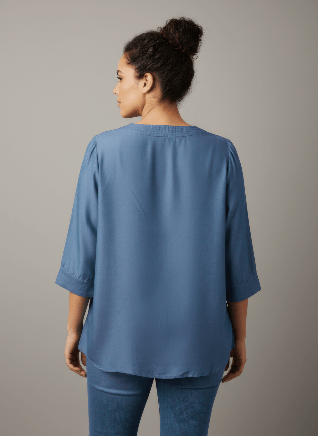 Pleated V - neck Three - quarter Sleeve Knit Top - Crowned Energy CO.