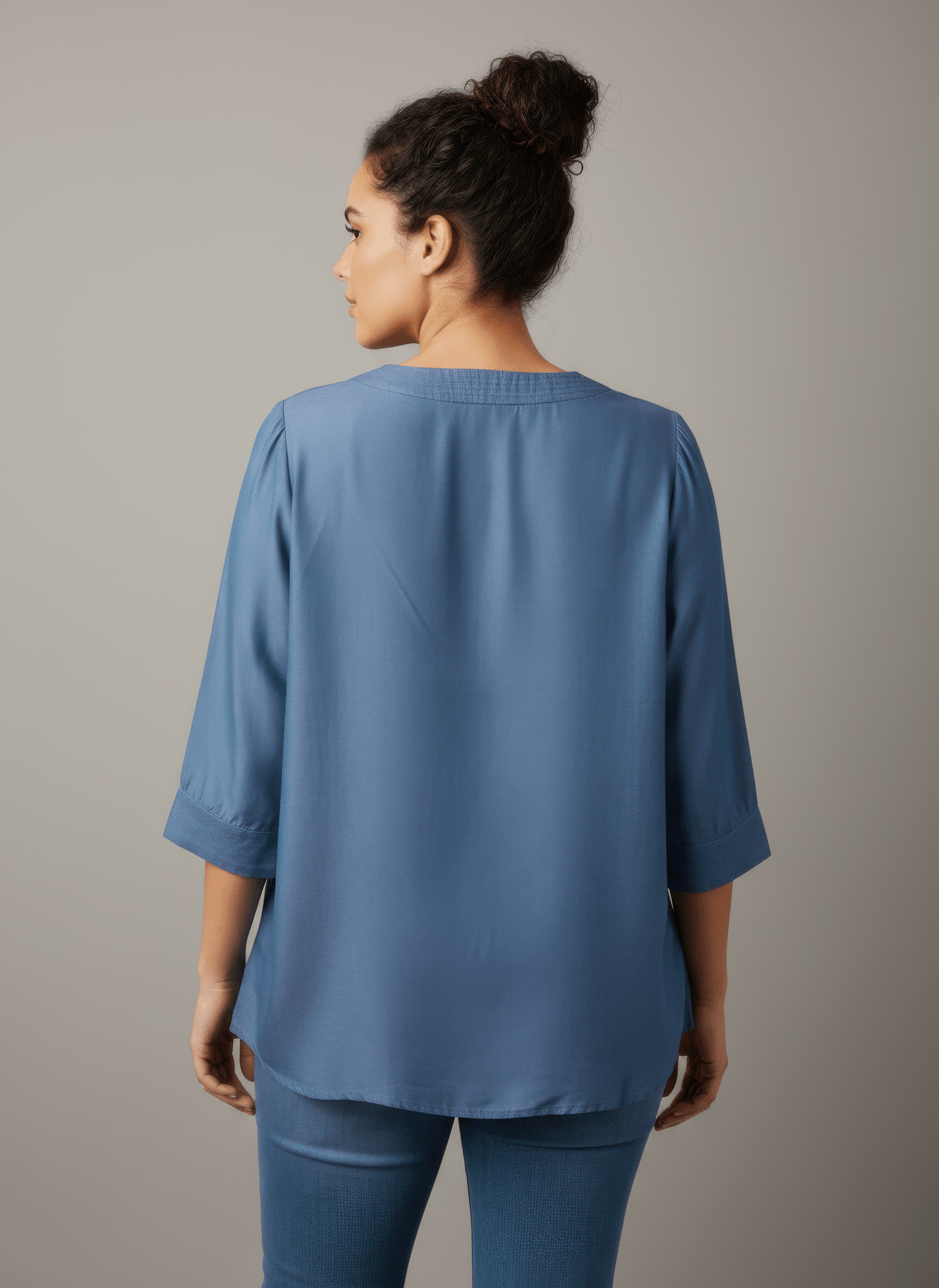 Pleated V - neck Three - quarter Sleeve Knit Top - Crowned Energy CO.