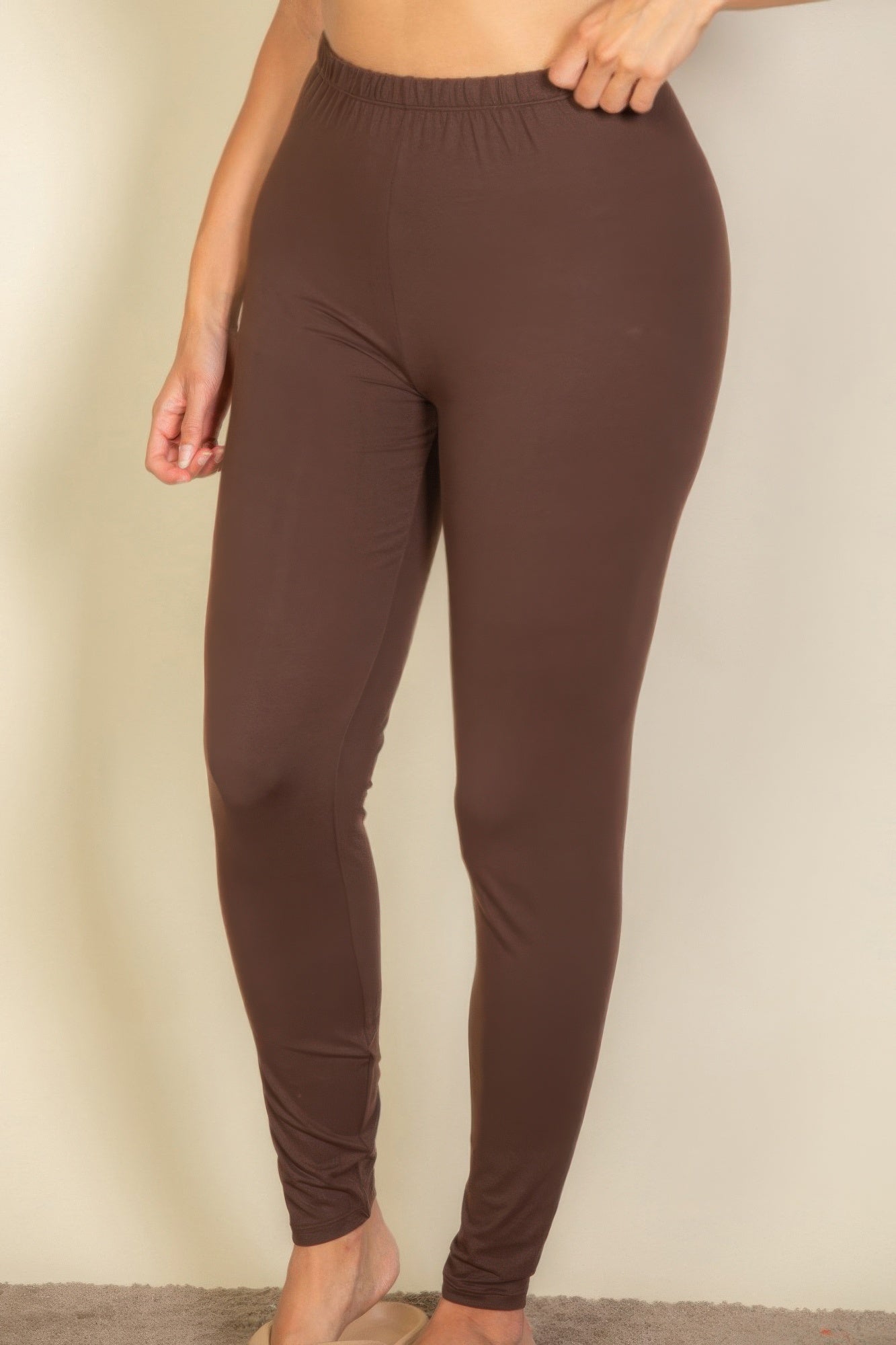 Crowned Energy CO. Coffee / 1X CCWHOLESALECLOTHING Leggings Plus Basic Solid Leggings