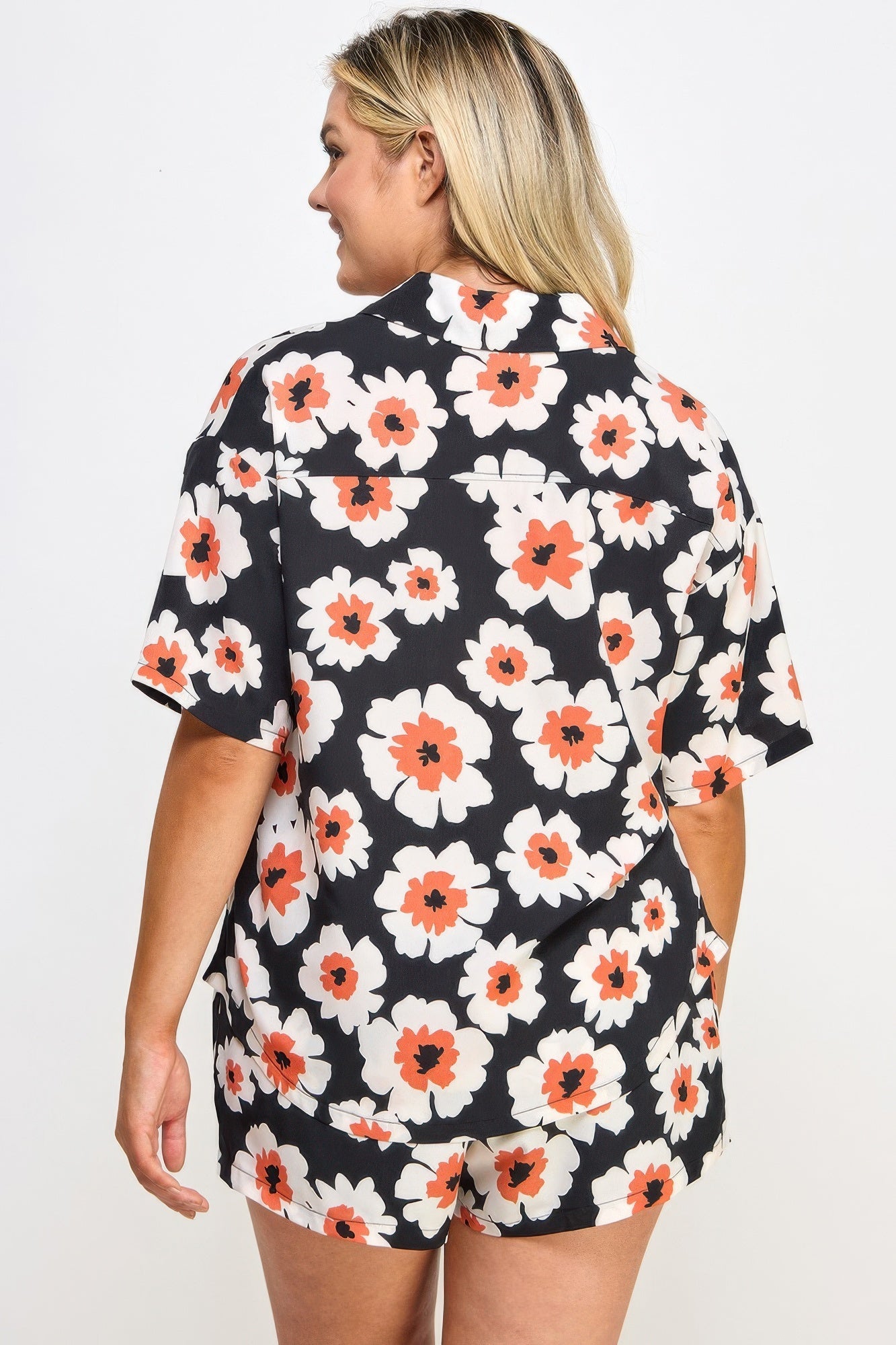 Plus Button Down Shirt And Shorts Set - Crowned Energy CO.