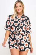 Plus Button Down Shirt And Shorts Set - Crowned Energy CO.