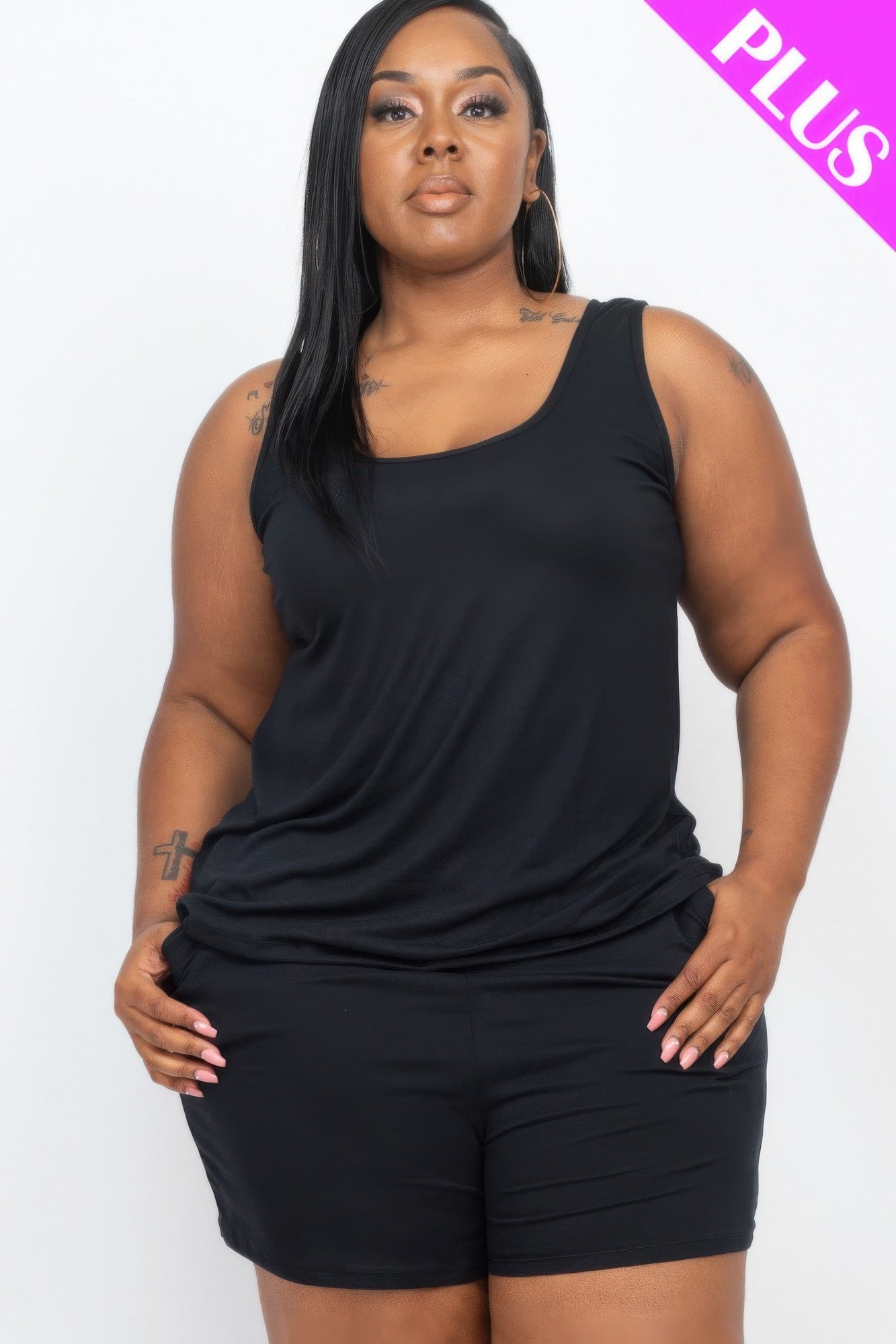 Crowned Energy CO. Black / 1XL CCWHOLESALECLOTHING Activewear/Activewear Sets Plus Comfy Tank Top & Shorts Set