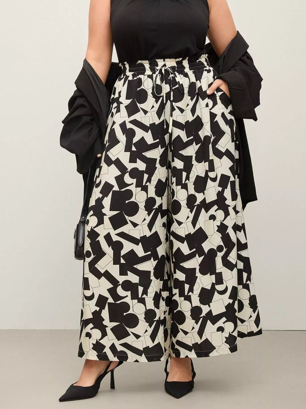 Plus Size Abstract Print Wide Leg Pants - Crowned Energy CO.