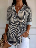 Plus Size Abstract Zebra Print Button - Down Shirt - Crowned Energy CO.