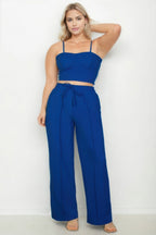 Crowned Energy CO. Khaki Tan / 1XL CCWHOLESALECLOTHING OUTFIT SET Plus Size Bustier Crop Cami Top & Slant Pocket Straight Pants