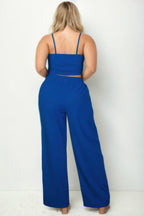 Crowned Energy CO. Khaki Tan / 1XL CCWHOLESALECLOTHING OUTFIT SET Plus Size Bustier Crop Cami Top & Slant Pocket Straight Pants
