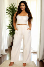 Crowned Energy CO. Khaki Tan / 1XL CCWHOLESALECLOTHING OUTFIT SET Plus Size Bustier Crop Cami Top & Slant Pocket Straight Pants