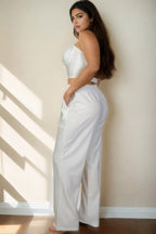 Crowned Energy CO. Khaki Tan / 1XL CCWHOLESALECLOTHING OUTFIT SET Plus Size Bustier Crop Cami Top & Slant Pocket Straight Pants