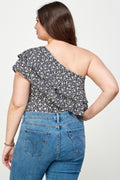 Plus Size Ditsy Floral One Shoulder Bodysuit - Crowned Energy CO.